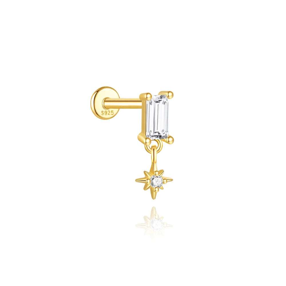 CANNER 1PC 925 Sterling Silver Tassel Chain Eight Pointed Stars Moon Earrings For Women Ins Horse Eye Geometric Zircon Earring♥️