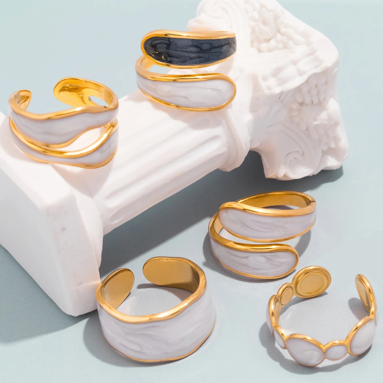 UHBINYCA Simple Black and White Cold Enamel Ring, Stainless Steel Ring with Adjustable Opening|Lurea accessories ♥️