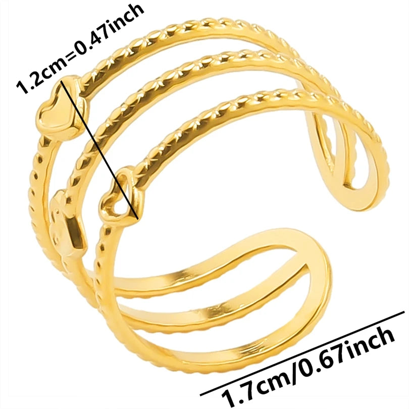 Chic 6pcs/lot Real Gold Color Wide Multi-layer Stainless Steel Ring Love Leaf Rainbow Rings Bulk Sale Women Jewelry Charms Gifts|with LUREA💛