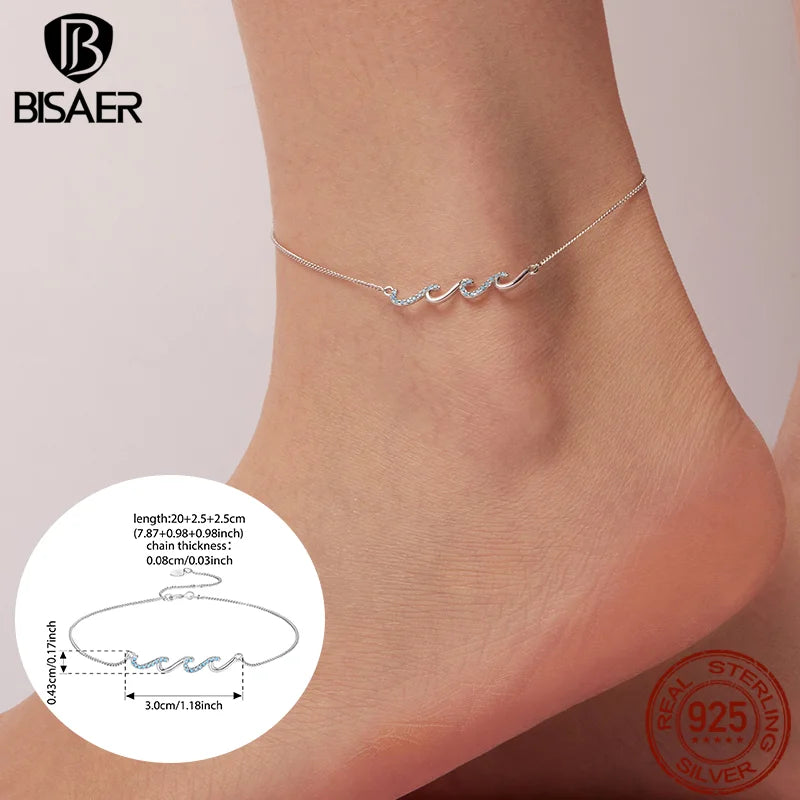 BISAER 925 Sterling Silver Round Beads Anklets,Waterproof Hypoallergenic Infinite Love Chain For Women Fine Jewelry Holiday Gift