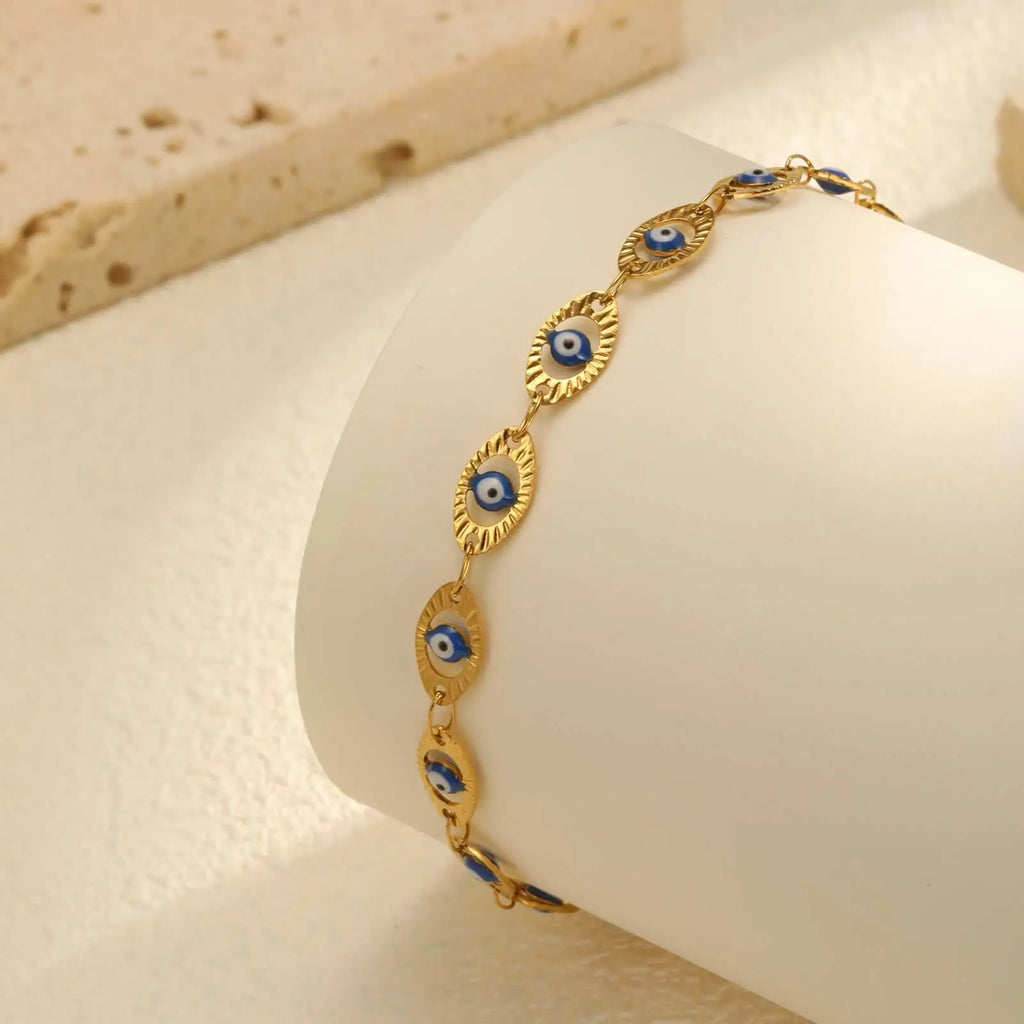 Evil Eye Anklet Bracelet for Women, Adjustable Waterproof Gold Plated Stainless Steel Beach Foot Anklets Summer Jewelry💕