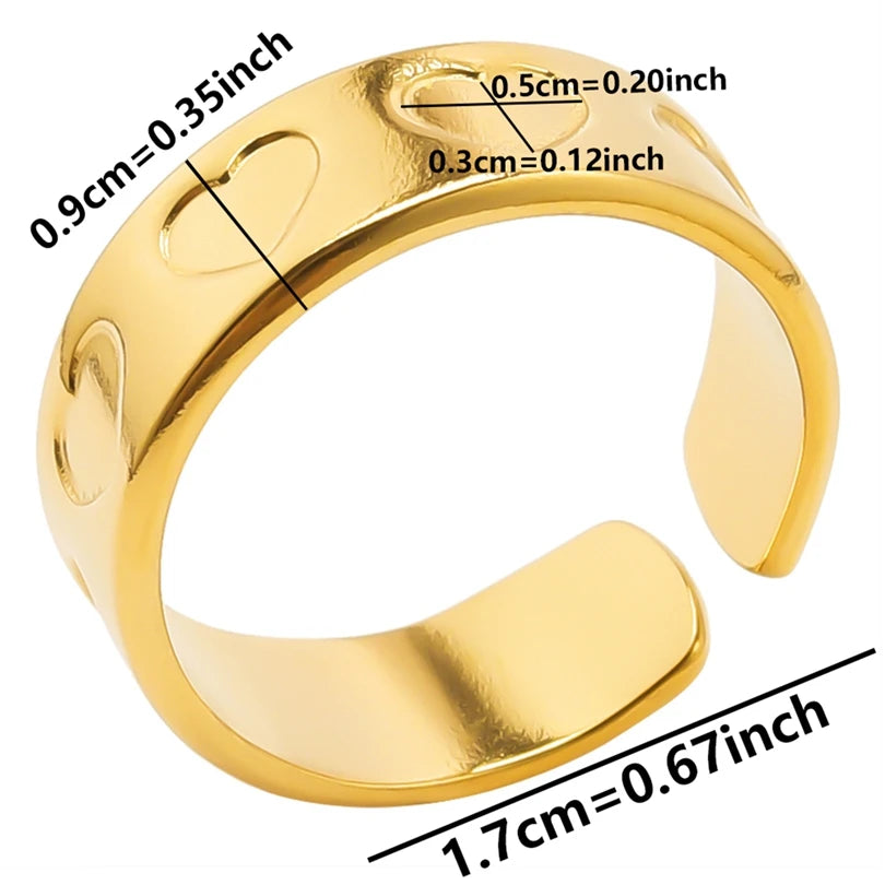 Chic 6pcs/lot Real Gold Color Wide Multi-layer Stainless Steel Ring Love Leaf Rainbow Rings Bulk Sale Women Jewelry Charms Gifts|with LUREA💛