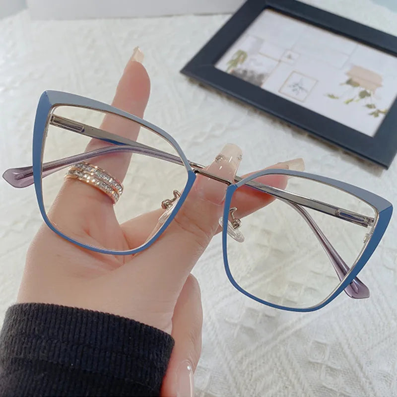 New Fashion Brand Design Retro Cat Eye Frame Photochromic Anti Blue Light Computer Women Reading Glasses Farsighted Diopters 0-6♥️