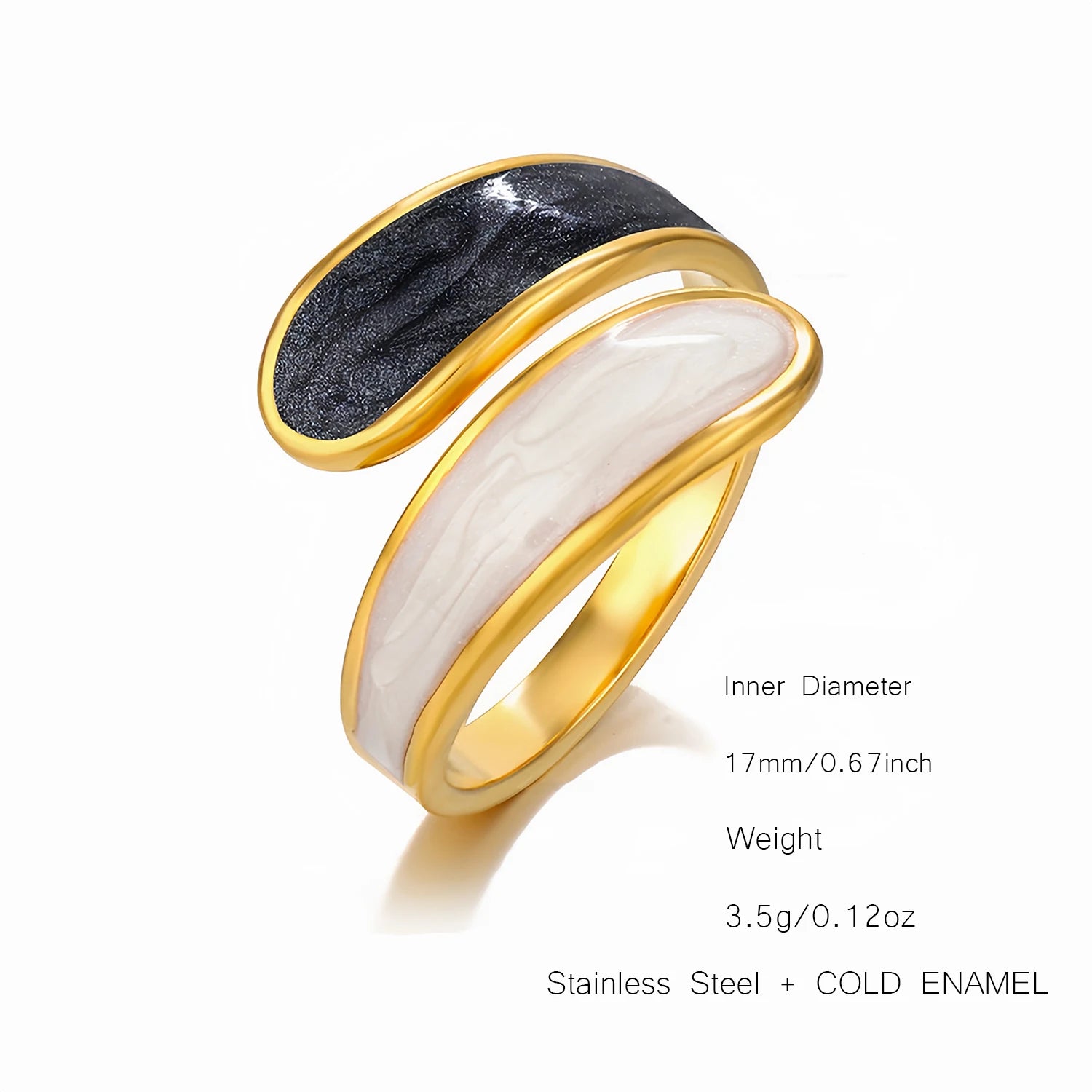 UHBINYCA Simple Black and White Cold Enamel Ring, Stainless Steel Ring with Adjustable Opening|Lurea accessories ♥️