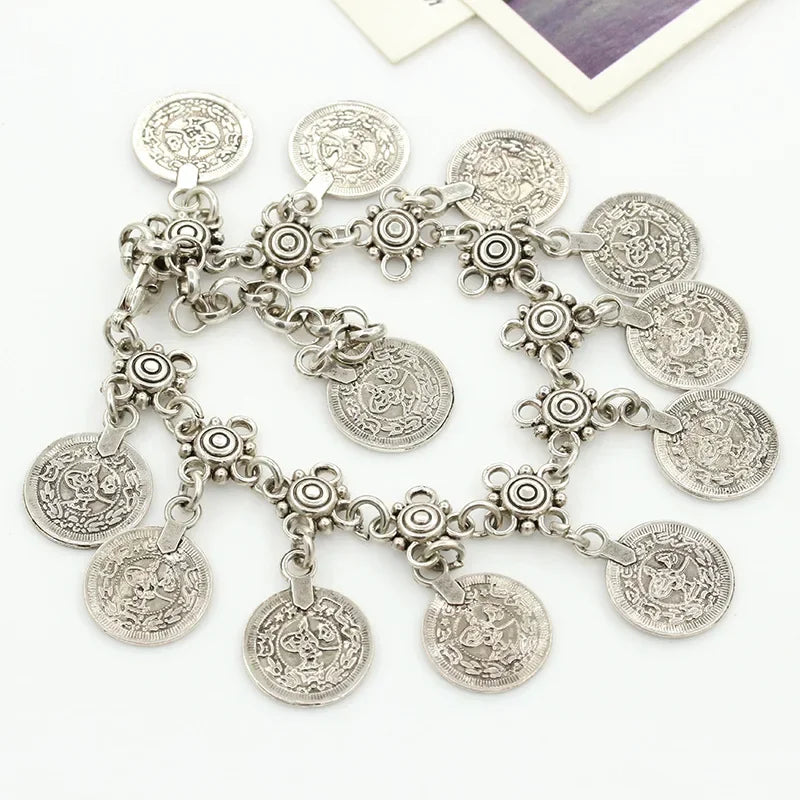 Bohemia Silver Color Coin Women's Anklet Chain Strap Foot Bracelet Barefoot Sandals Indian Jewelry Beach Accessories For Women🩷