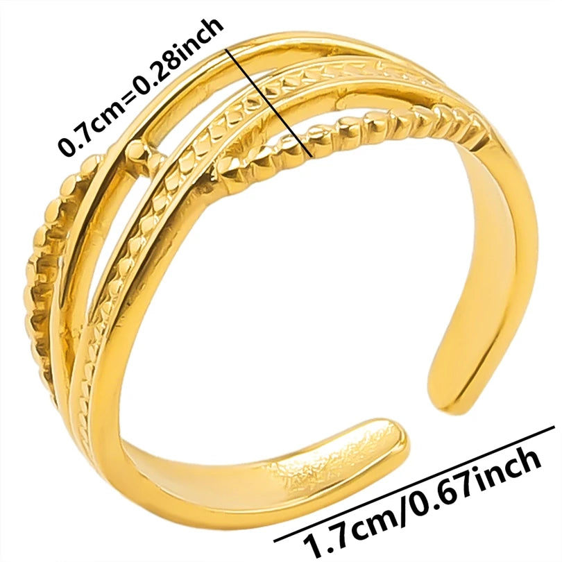 Chic 6pcs/lot Real Gold Color Wide Multi-layer Stainless Steel Ring Love Leaf Rainbow Rings Bulk Sale Women Jewelry Charms Gifts|with LUREA💛