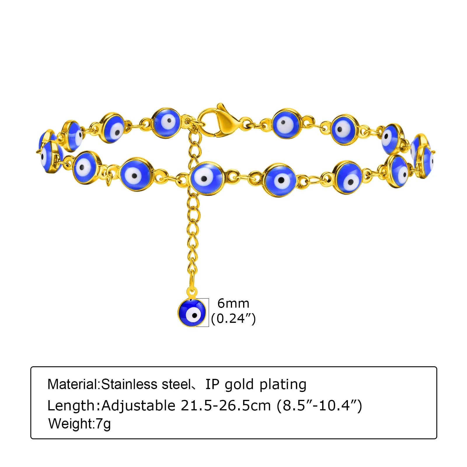 Evil Eye Anklet Bracelet for Women, 18K Gold Plated Stainless Steel, Adjustable Waterproof Evil Eye Jewelry💘