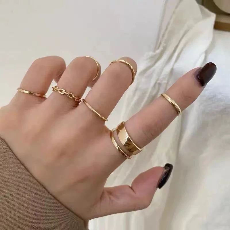 Fashion 7Pcs Set Punk Simple Rings for Women Silver Color Geometric Vintage Joint Hiphop Finger Ring Jewelry Niche Design Rings💖