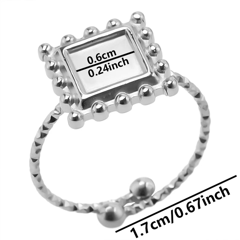 7pcs  Blank Base High Quality Stainless Steel Silver Color Ring Oval Peach Heart Quadrilateral Opening Adjustable Rings Femmes💕| Lurea accessories