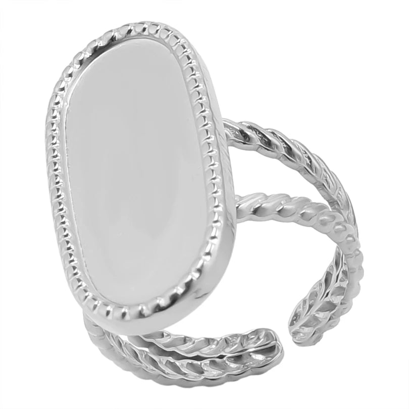 7pcs  Blank Base High Quality Stainless Steel Silver Color Ring Oval Peach Heart Quadrilateral Opening Adjustable Rings Femmes💕| Lurea accessories