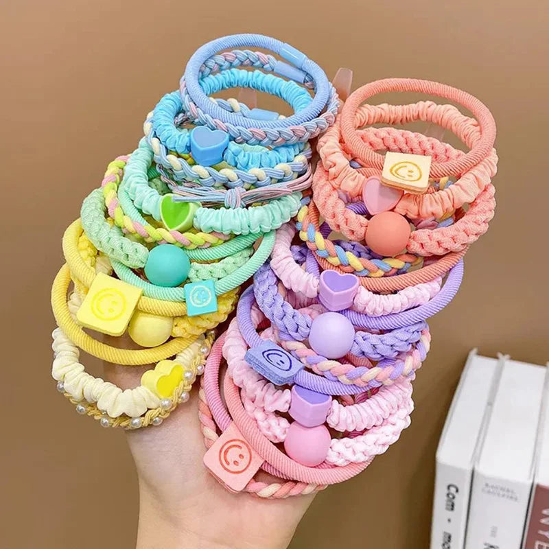 10pcs Girls Women Scrunchies Hair Tie Elastic Rubber Hairband Colorful Kids Hair Accessory Rope Ring Gum Rims Headwear