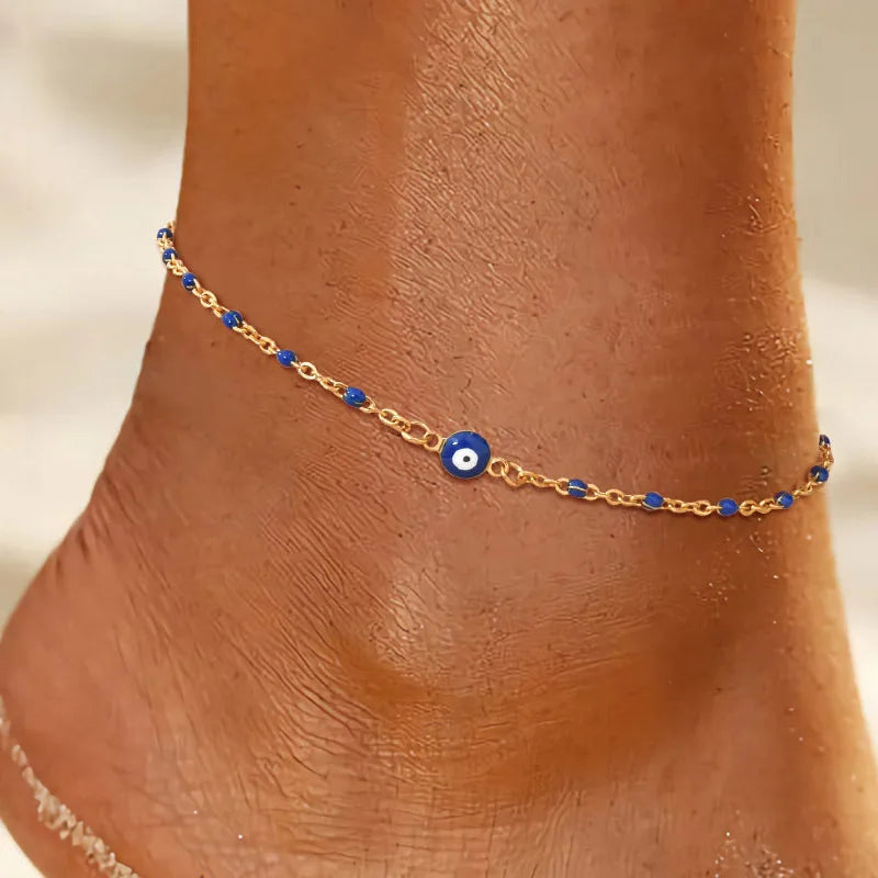 Evil Eye Anklet Bracelet for Women, 18K Gold Plated Stainless Steel, Adjustable Waterproof Evil Eye Jewelry✨️