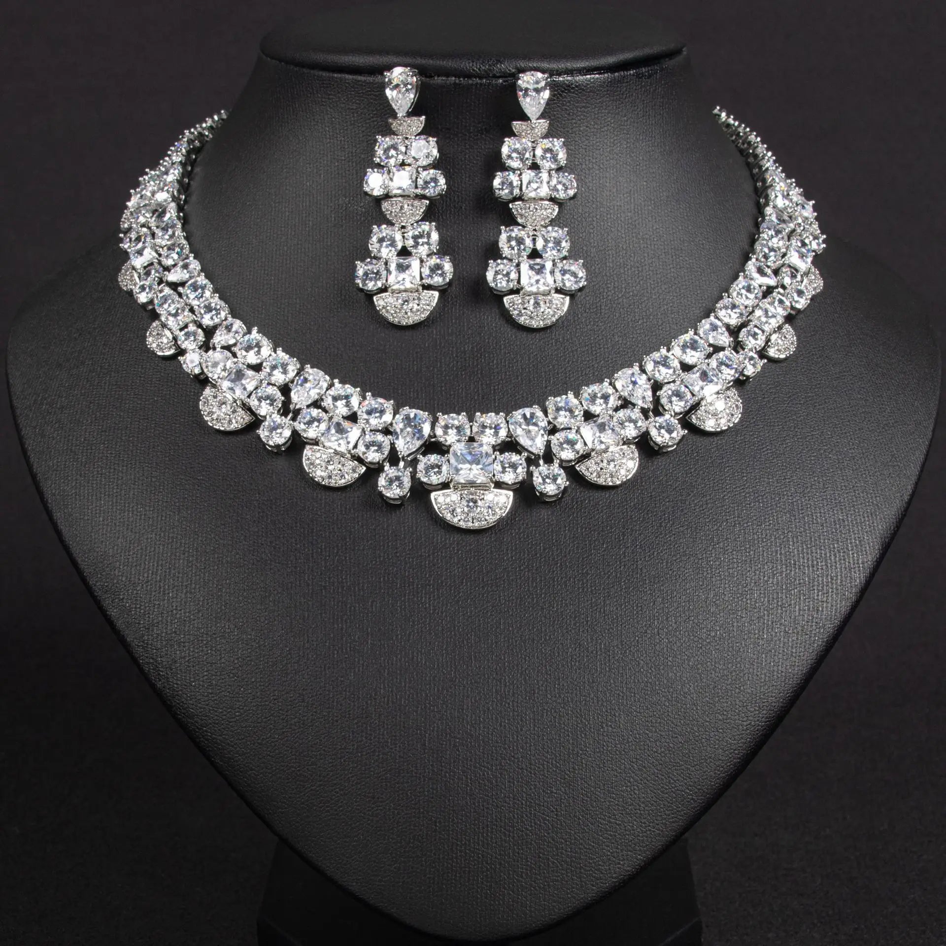 Luxury Bridal Jewelry Set For Wedding Cubic Zirconia Saudi Dubai Indian Bride Necklace And Earring Sets For Women Prom Jewellery💋