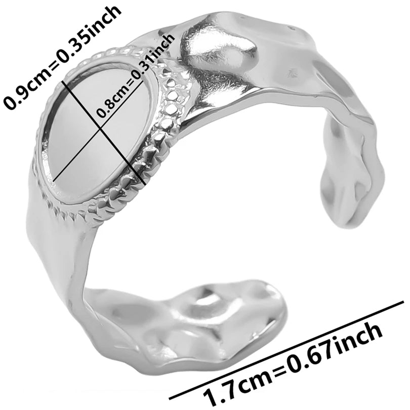 7pcs  Blank Base High Quality Stainless Steel Silver Color Ring Oval Peach Heart Quadrilateral Opening Adjustable Rings Femmes💕| Lurea accessories