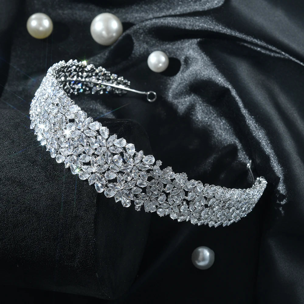 Luxury Bridal Headband For Wedding Cubic Zirconia CZ Bride Headpieces Tiaras Crowns For Women Diadem Prom Hair Jewelry Headdress