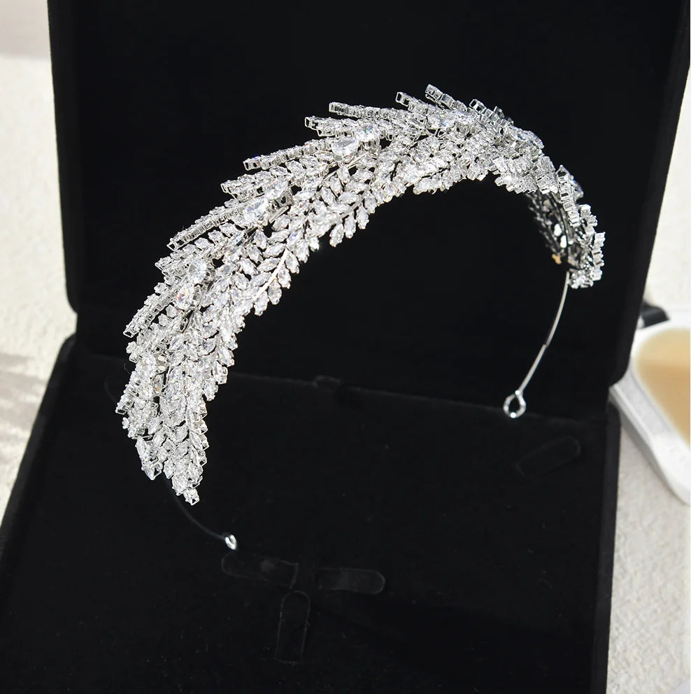 Luxury Bridal Headband For Wedding Cubic Zirconia CZ Bride Headpieces Tiaras Crowns For Women Diadem Prom Hair Jewelry Headdress