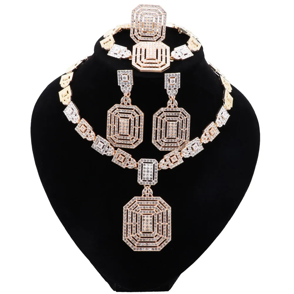 CYNTHIA Silver Plated Jewelry Sets For Women Necklace Earrings Bracelet Ring Dubai African Indian Bridal Accessory👌🏽