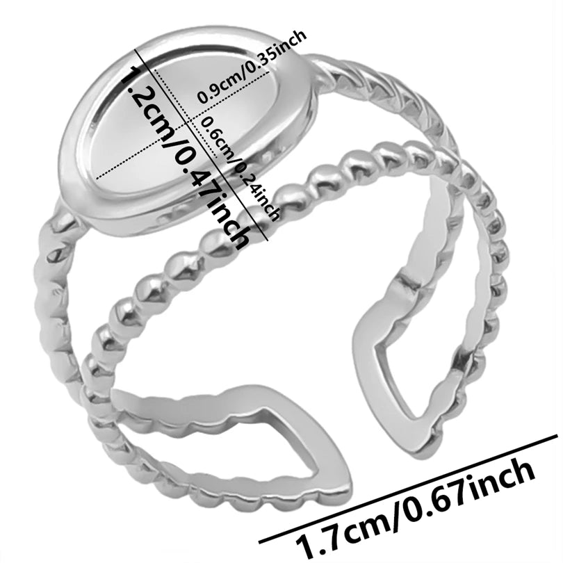 7pcs  Blank Base High Quality Stainless Steel Silver Color Ring Oval Peach Heart Quadrilateral Opening Adjustable Rings Femmes💕| Lurea accessories