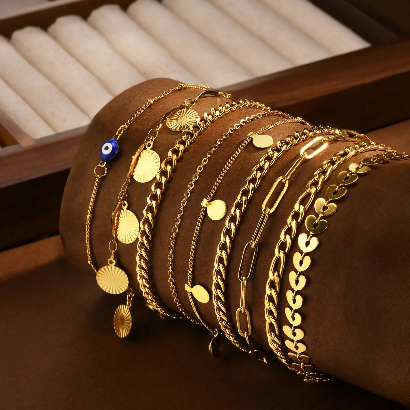 Vnox Charm Anklet For Women Girls,Stainless Steel Heart Round Accessories Gold Color Chain Anklet Bracket,Summer Beach Jewelry🤍