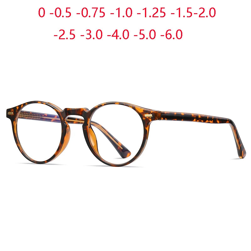 Anti Blue Rays Round Prescription Glasses For The Nearsighted Leopard Frame Student Prescription Spectacles 0 -0.5 -0.75 To -6.0☺️🌸