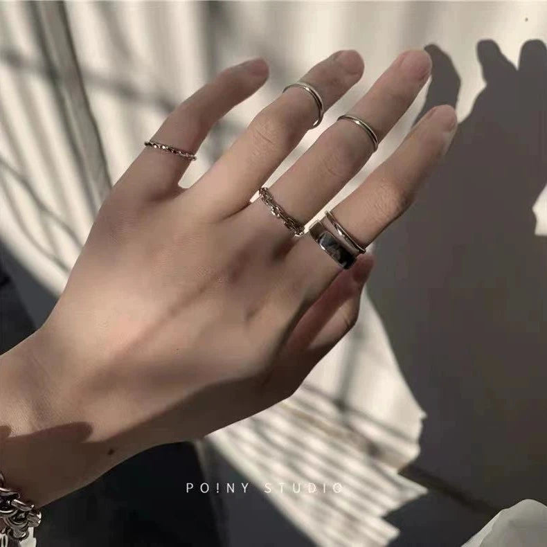 Fashion 7Pcs Set Punk Simple Rings for Women Silver Color Geometric Vintage Joint Hiphop Finger Ring Jewelry Niche Design Rings💖