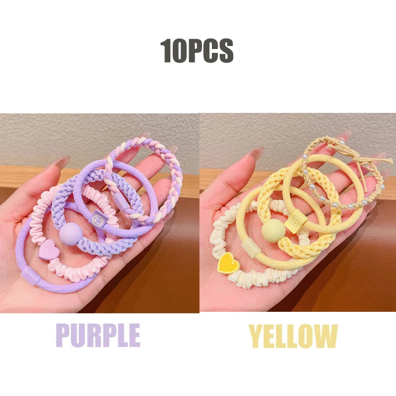 10pcs Girls Women Scrunchies Hair Tie Elastic Rubber Hairband Colorful Kids Hair Accessory Rope Ring Gum Rims Headwear