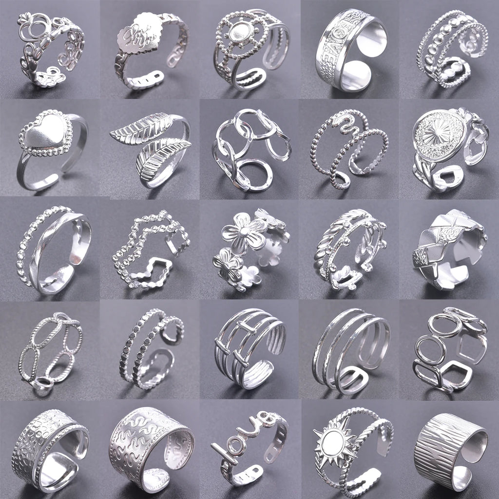 6pcs Stylish High Quality Stainless Steel Rings Love Hollow Geometric Stars Shaped Knuckle Rings Women Jewelry Accessory Gifts| Lurea accessories ✨️ 😍