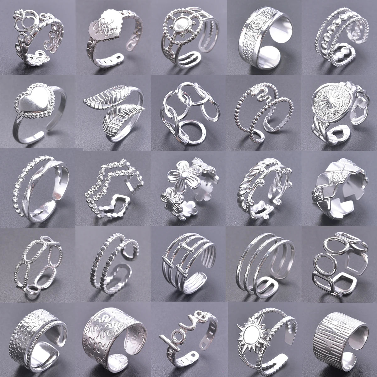 6pcs Stylish High Quality Stainless Steel Rings Love Hollow Geometric Stars Shaped Knuckle Rings Women Jewelry Accessory Gifts| Lurea accessories ✨️ 😍