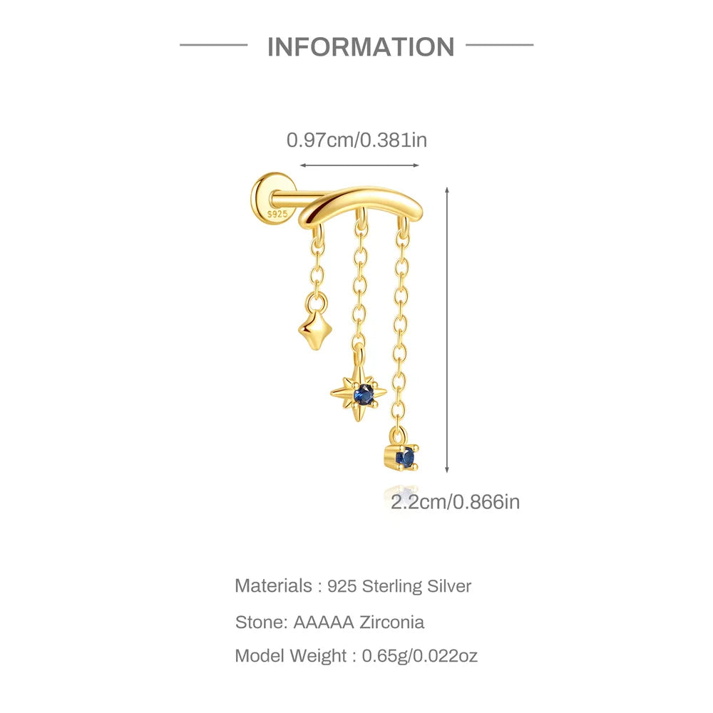 CANNER 1PC 925 Sterling Silver Tassel Chain Eight Pointed Stars Moon Earrings For Women Ins Horse Eye Geometric Zircon Earring♥️