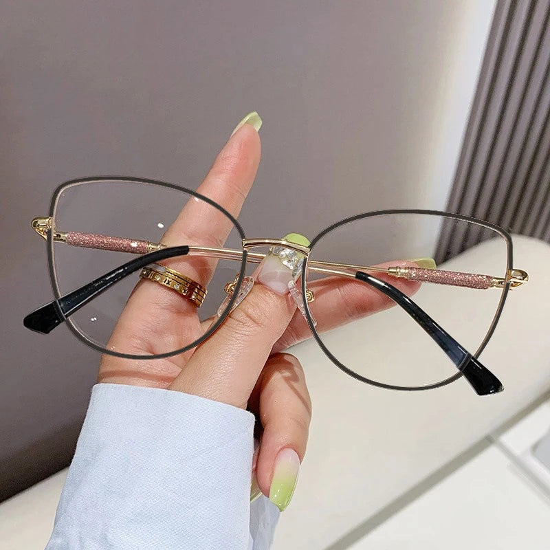 New Fashion Brand Design Cat Eye Photochromism Prescription Reading Glasses Women Anti Blue Light Frame Clear Hyperopia Eyewear♥️
