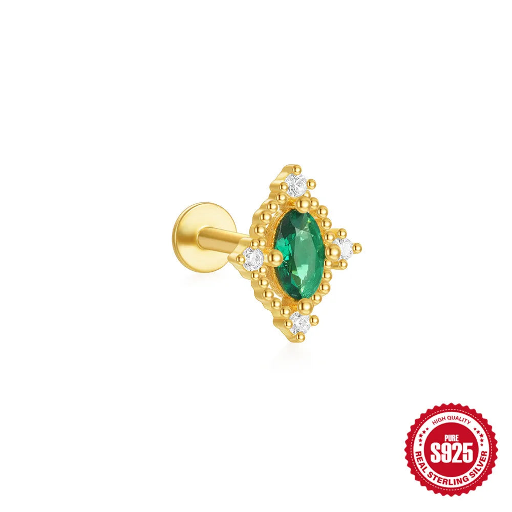 CANNER 1Pc 925 Silver Simple Horse Eye Natural Water Grass Round Surface Stud Earrings For Women 18K Gold Green Moss Ins Jewelry💚