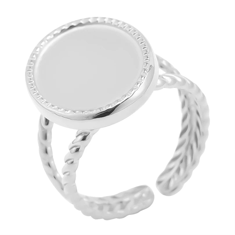 7pcs  Blank Base High Quality Stainless Steel Silver Color Ring Oval Peach Heart Quadrilateral Opening Adjustable Rings Femmes💕| Lurea accessories