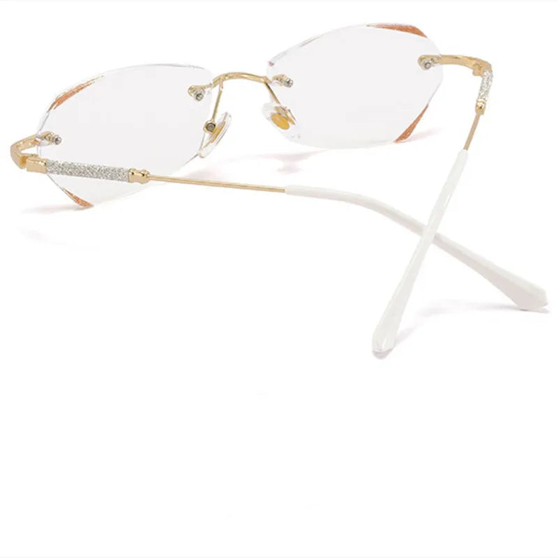 Diamond Trimmed Rimless Reading Glasses Women High Quality Fashion Light Luxury Anti-blue light Presbyopic Lady Eyeglasses♥️