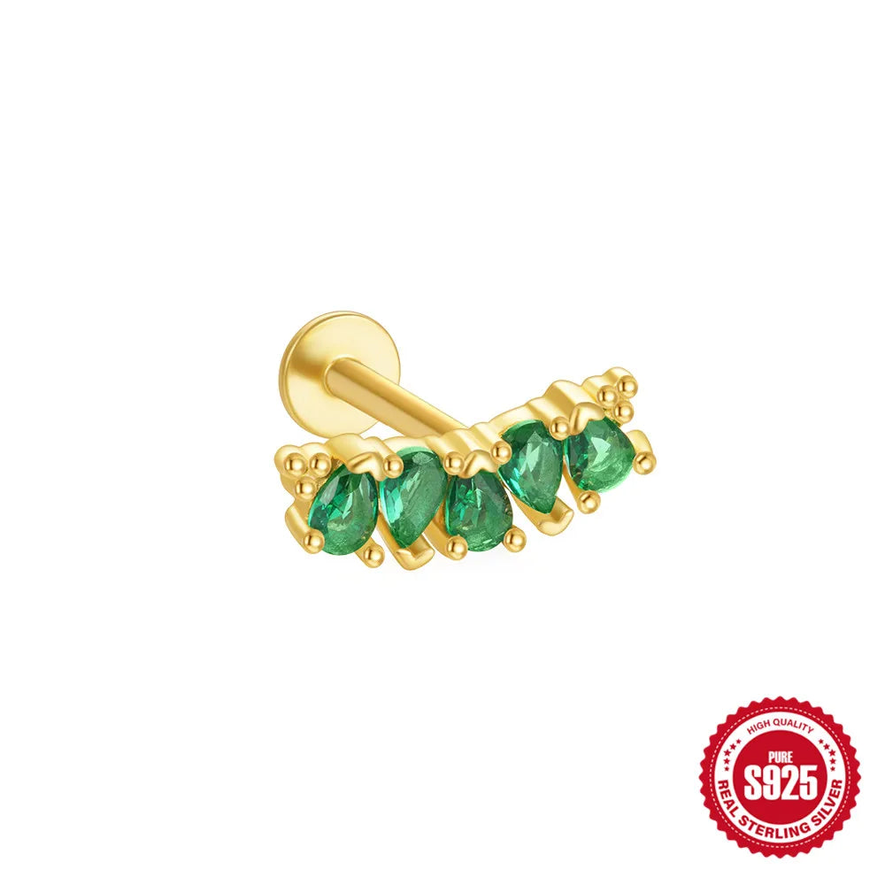 CANNER 1Pc 925 Silver Simple Horse Eye Natural Water Grass Round Surface Stud Earrings For Women 18K Gold Green Moss Ins Jewelry💚