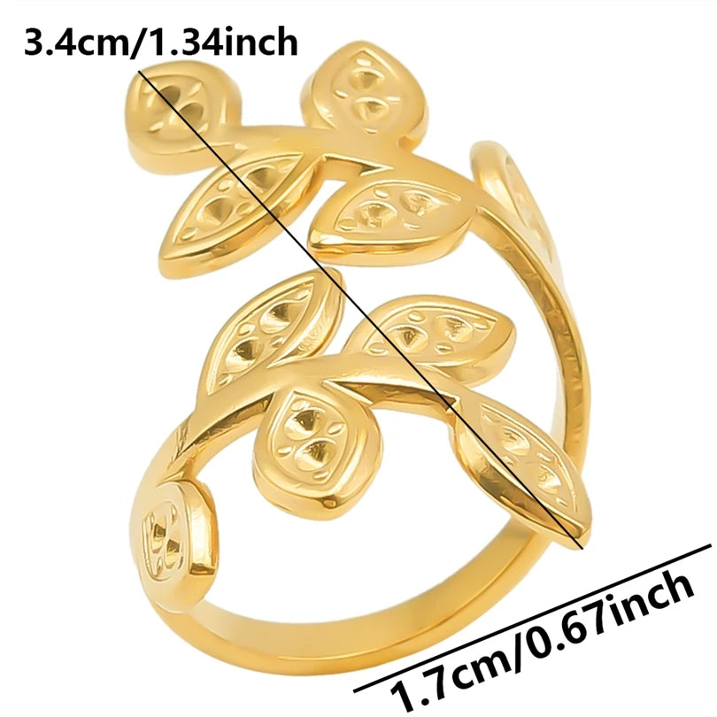 Chic 6pcs/lot Real Gold Color Wide Multi-layer Stainless Steel Ring Love Leaf Rainbow Rings Bulk Sale Women Jewelry Charms Gifts|with LUREA💛