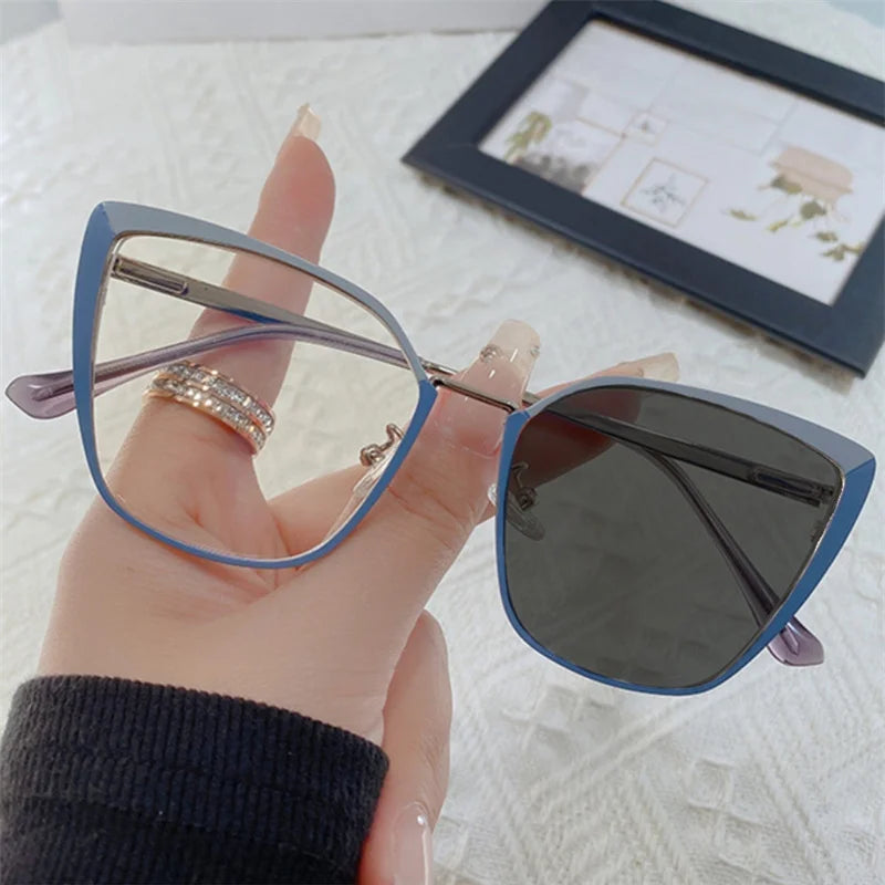 New Fashion Brand Design Retro Cat Eye Frame Photochromic Anti Blue Light Computer Women Reading Glasses Farsighted Diopters 0-6♥️