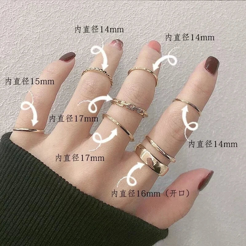 Fashion 7Pcs Set Punk Simple Rings for Women Silver Color Geometric Vintage Joint Hiphop Finger Ring Jewelry Niche Design Rings💖