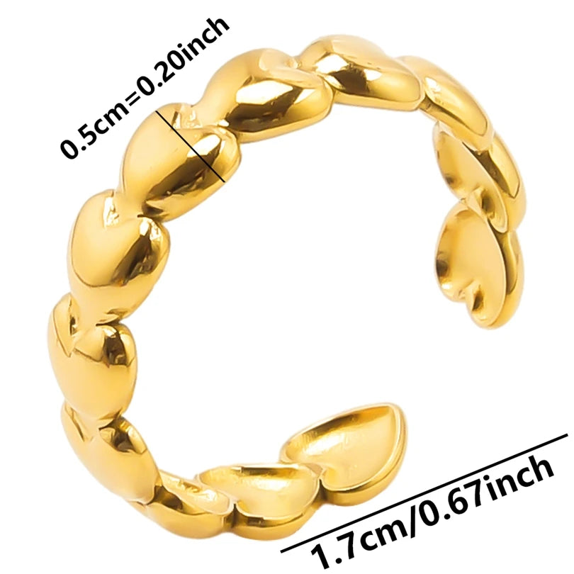 Chic 6pcs/lot Real Gold Color Wide Multi-layer Stainless Steel Ring Love Leaf Rainbow Rings Bulk Sale Women Jewelry Charms Gifts|with LUREA💛