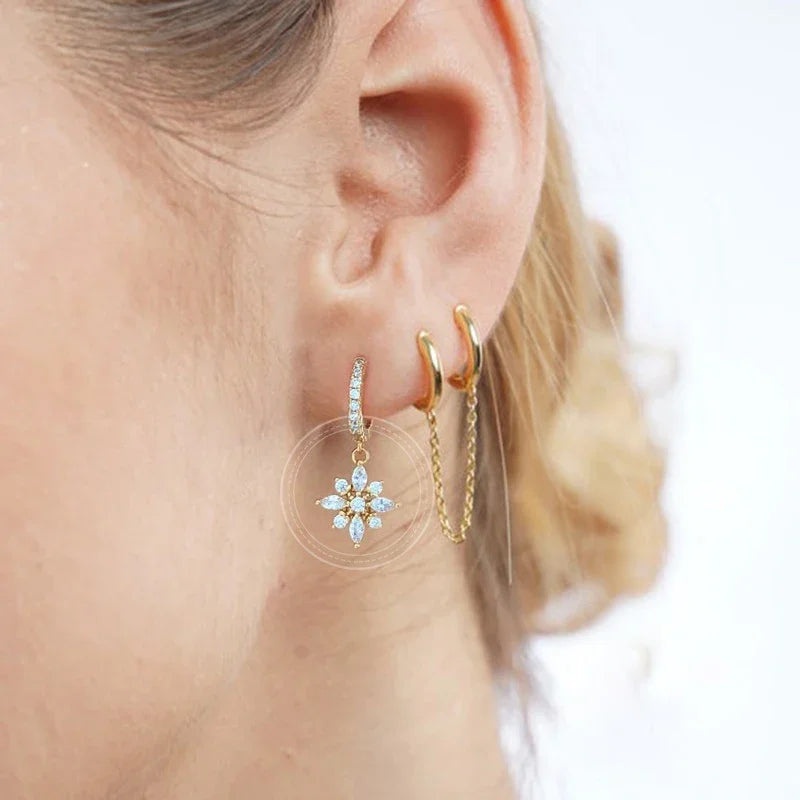 8pcs set Stainless Steel Water Drop Hoop Earrings For Women Cubic Zirconia Flowers Circle Cartilage Earring Piercing Jewelry☺️❤️