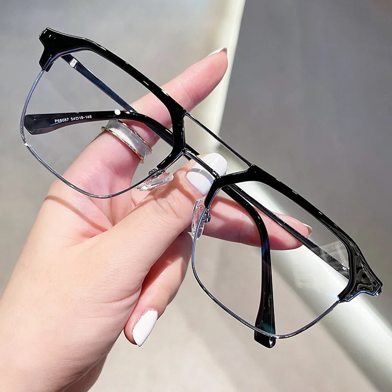 Luxury Brand Double Beam Frame Anti-blue Light Transparent Computer Glasses Women Men Sunglasses UV400 Flat Mirror Eyeglasses♥️