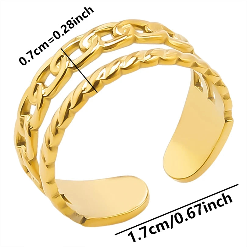 Chic 6pcs/lot Real Gold Color Wide Multi-layer Stainless Steel Ring Love Leaf Rainbow Rings Bulk Sale Women Jewelry Charms Gifts|with LUREA💛