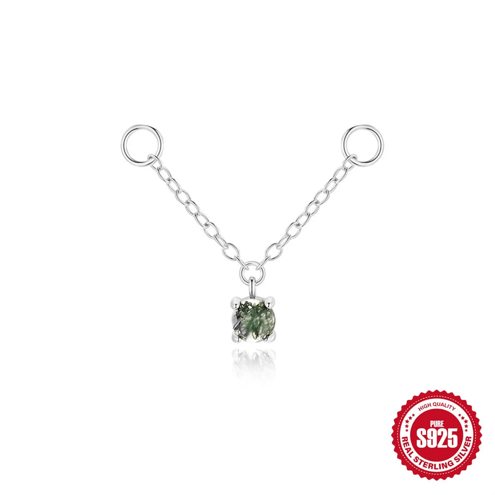 CANNER 1Pc 925 Silver Simple Horse Eye Natural Water Grass Round Surface Stud Earrings For Women 18K Gold Green Moss Ins Jewelry💚