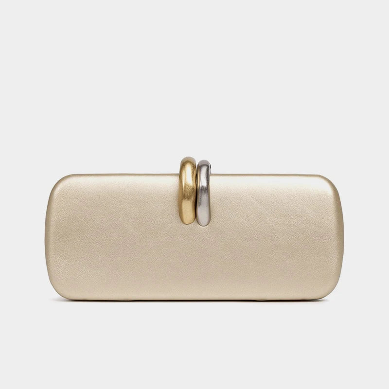 Box Rigd Clutch With Metal Detail Evening Bags For Women Luxury Designer Handbag And Purses 2025 New In PU Chain Strap Shoulder💕