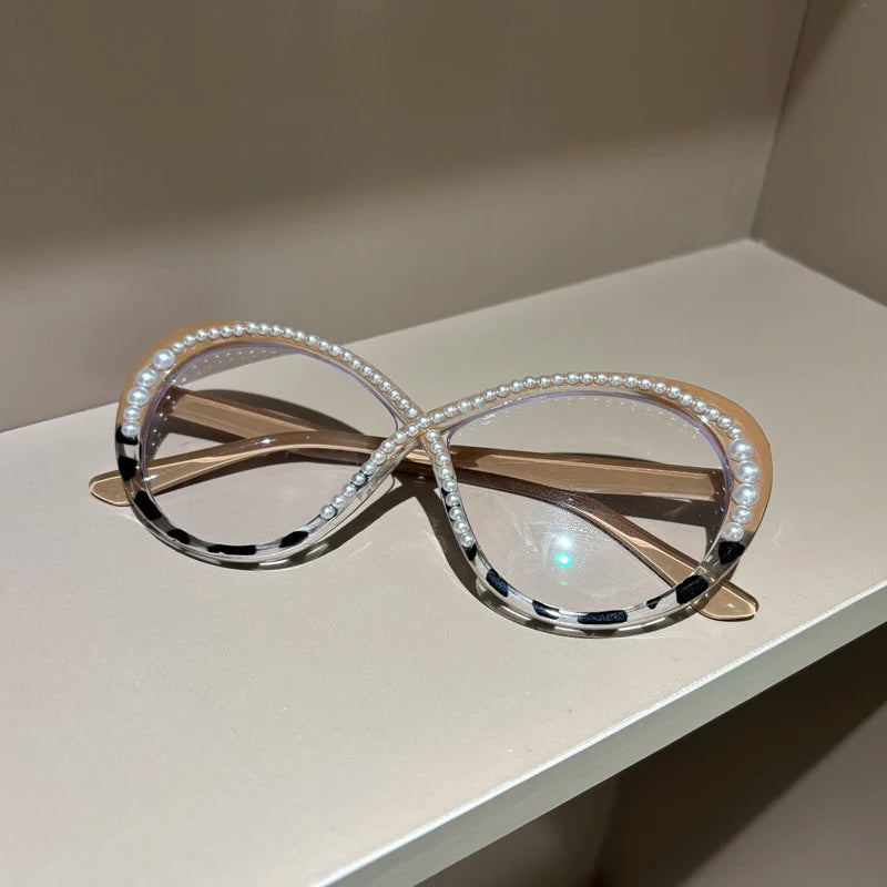 High Quality Luxury Pearl Reading Glasses Women Large frame Elegant Anti Blue Light Fashion Prescription Glasses♥️
