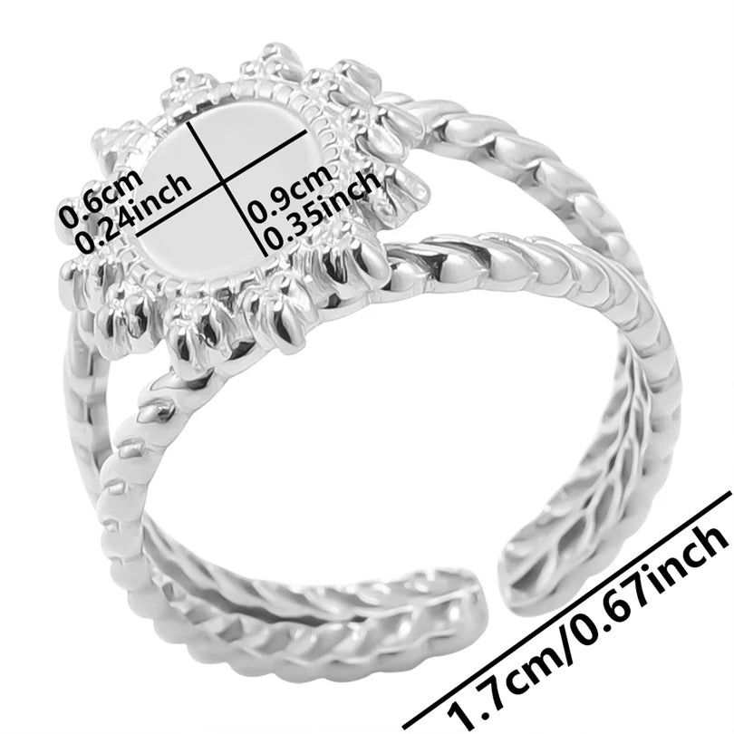 7pcs  Blank Base High Quality Stainless Steel Silver Color Ring Oval Peach Heart Quadrilateral Opening Adjustable Rings Femmes💕| Lurea accessories