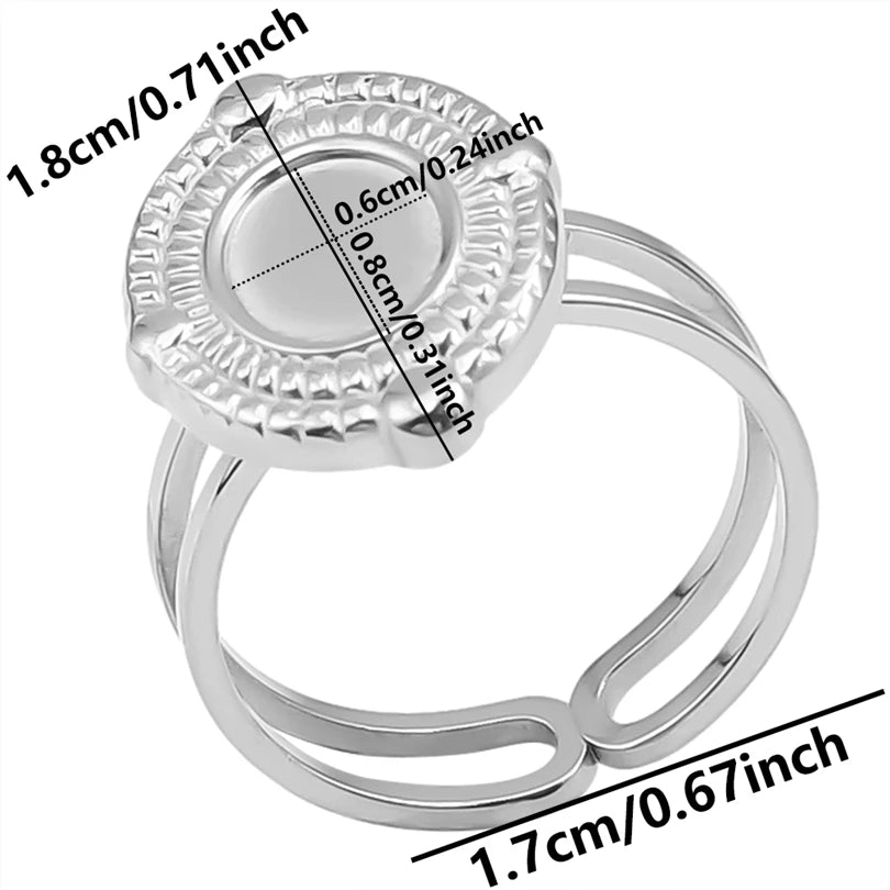 7pcs  Blank Base High Quality Stainless Steel Silver Color Ring Oval Peach Heart Quadrilateral Opening Adjustable Rings Femmes💕| Lurea accessories