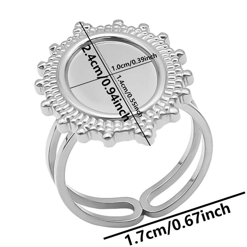 7pcs  Blank Base High Quality Stainless Steel Silver Color Ring Oval Peach Heart Quadrilateral Opening Adjustable Rings Femmes💕| Lurea accessories