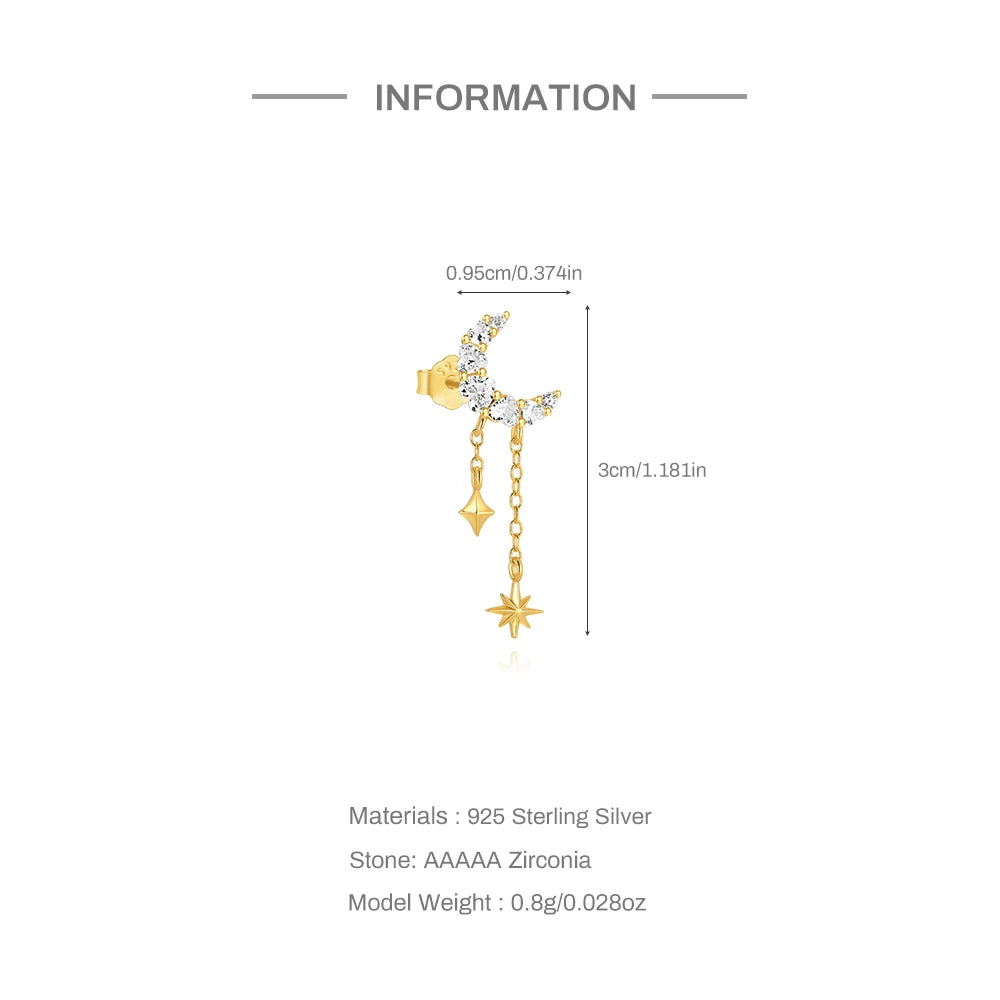 CANNER 1PC 925 Sterling Silver Tassel Chain Eight Pointed Stars Moon Earrings For Women Ins Horse Eye Geometric Zircon Earring♥️