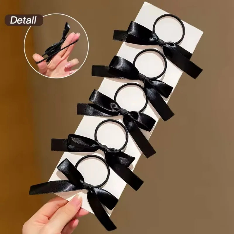 5Pcs Women's Style, Fashionable and Cute, Black Bow Hair Tie, Suitable for Daily Use, Recommended Gift Hair Accessories💎