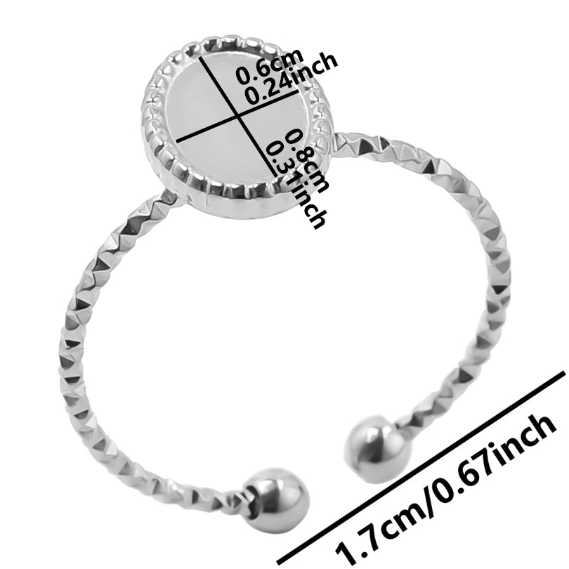 7pcs  Blank Base High Quality Stainless Steel Silver Color Ring Oval Peach Heart Quadrilateral Opening Adjustable Rings Femmes💕| Lurea accessories